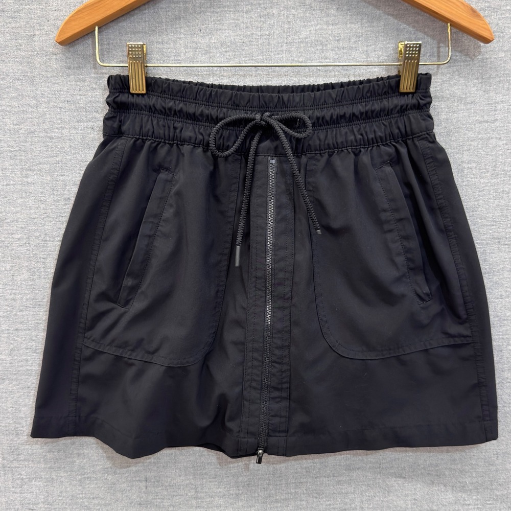 Athleta Womens Black Front Zip Activewear Skort Size 2 Drawstring Hiking Skirt